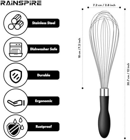 Whisk for Cooking Reinforced Anti-Break Handle Stainless Steel 3Pack Black