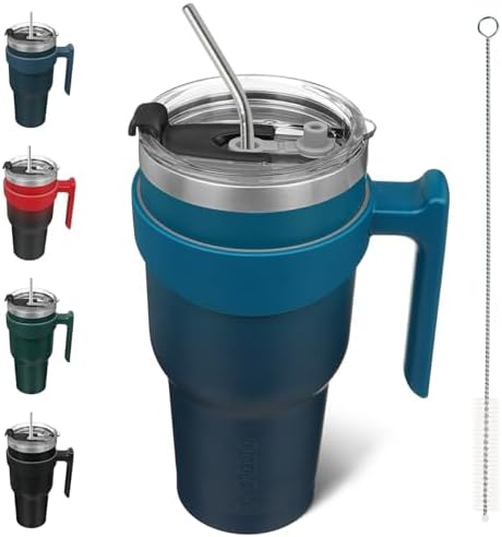 BJPKPK 40 oz Tumbler with Handle & Straw, Insulated Stainless Steel Mug