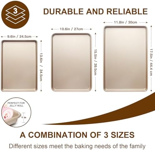 Baking Sheet Pan Set of 3, Nonstick Commercial Cookie Sheets for Baking