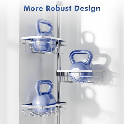Shower Caddy Corner Tension Pole,Stainless Steel Shelves Bathroom Organizer