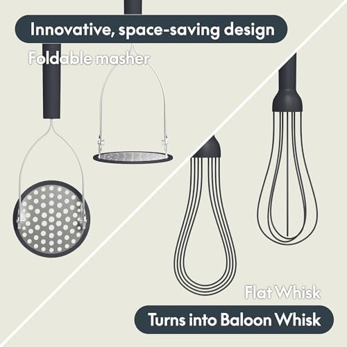 bella 2 Piece Fold Flat, Non-toxic, Masher and Whisk, Slate