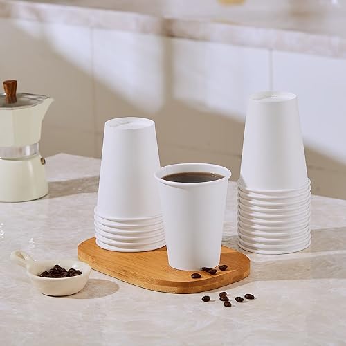 JOLLY PARTY 300Pack 12oz Disposable Paper Coffee Cups White Hot Coffee Cups