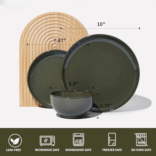 Pokini Stoneware Dinnerware Sets for 6, 18pcs Plates and Bowls Sets Dishes