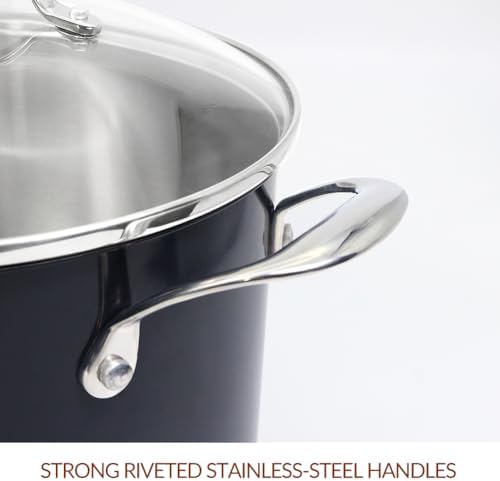 HOMI CHEF Navy Gray NICKEL FREE Stainless Steel 7 Quart Stock Pot with Glass Lid (Non Coating, 9.5 Inch) - No Toxic 7 qt Stockpot With Lid