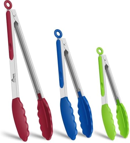 Hotec Premium Stainless Steel Locking Kitchen Tongs with Silicon Tips, Set of 3-7", 9" and 12" multicolor
