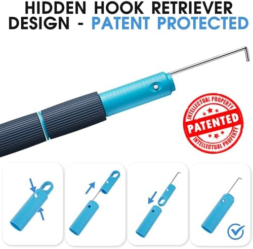 TidyMister 12 FT Heavy Duty Pool Pole with Retriever Hook, Prime Telescopic Aluminum Standard Pole for Swimming Pool Cleaning Tools Connect with Pool Net Skimmers, Brushes, Vacuum Heads