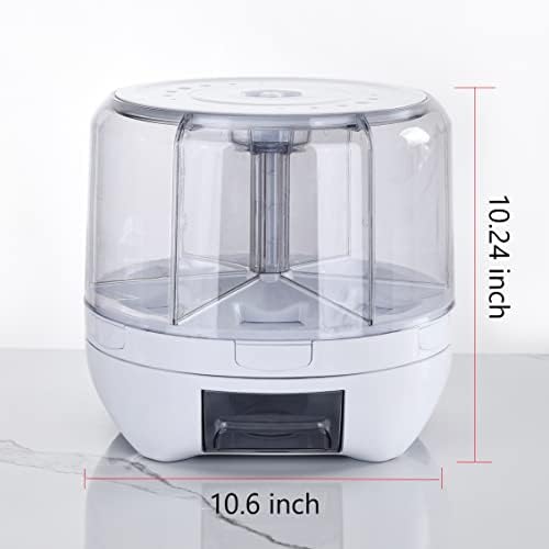 XIYAO 20Lbs Grain dispenser 360°Rotating Rice Dispenser 6 Grids Transparent Rotatable Cereal Storage Container with Sealed lid for Dry Food Beans Peanut Barley Millet Seeds