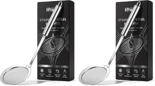 Hiware Stainless Steel Fat Skimmer Spoon - Fine Mesh Food Strainer for Grease, Gravy and Foam, Japanese Hot Pot Skimmer with Long Handle (Pack of 2)