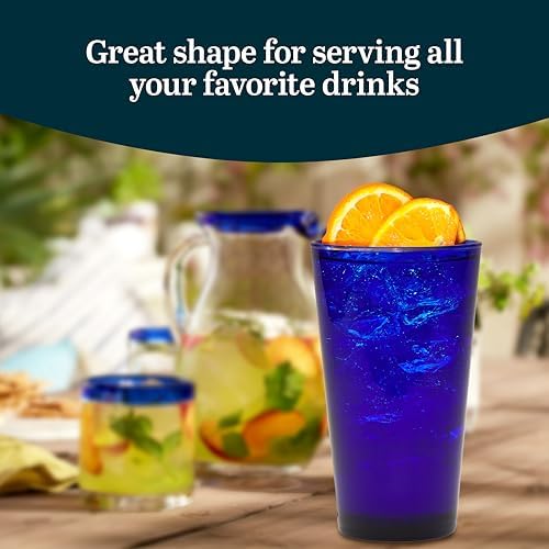 Libbey Cobalt Flare Blue Drinking Glasses Set of 8, Glass Cups
