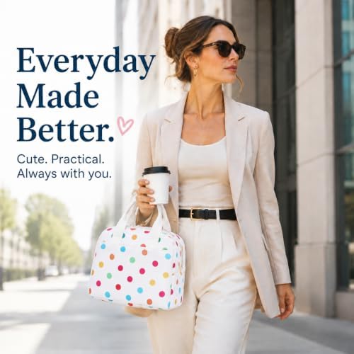 LOVELYWIND Lunch Box for Women, Insulated Lunch Bag, Colorful Dot Tote