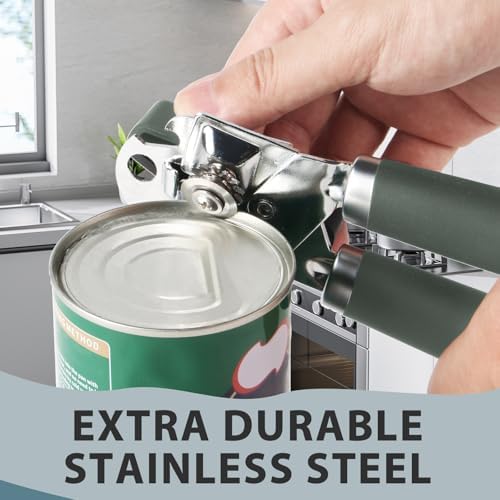 Safring Can Opener Manual, Heavy Duty Handheld Strong Can Opener with Soft Touch Handle, Sharp Blade Smooth Edge, Can Openers with Multifunctional Bottle Opener, Hunter Green