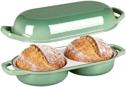 EDGING CASTING Enameled Cast Iron Double Bread Dutch Oven, Sage Green