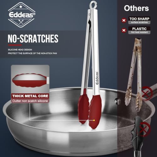 Tongs For Cooking - Silicone Metal Kitchen Tong 7" 9" & 12" Red