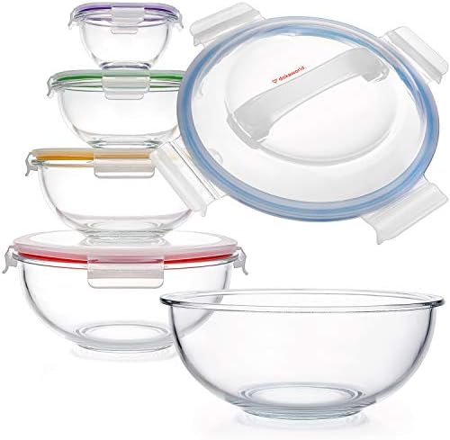 Stackable Glass Mixing Bowls with BPA Free Lids Set of 5