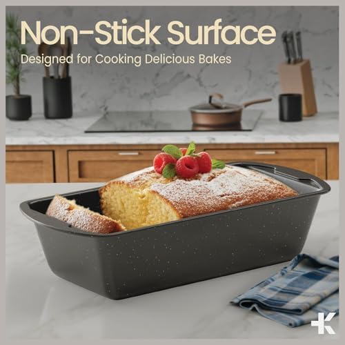 Nonstick Loaf Pan Set Pack of 4, Carbon Steel 11" Large Baking Bread Pan, Oven Safe Up to 450°F, PFOA, PFOS, PTFE Free, Space Saving Stackable Design, Stain Resistant, Dishwasher Friendly, Gray Marble