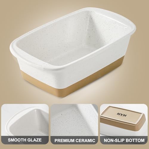 HVH Ceramic Loaf Pan for Baking Bread, 9 x 5 inch Baking Bread Loaf Pan, Rectangular Bread Pan, Bread Baking Pan for Cooking, Farmhouse Style (White)