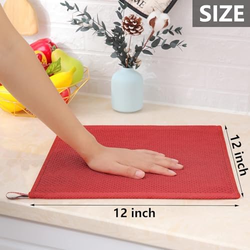 Homaxy 100% Cotton Waffle Weave Kitchen Dish Cloths 6-Pack, Brick Red