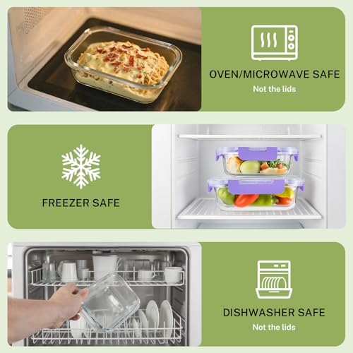 8 Pack Glass Food Storage Containers with Snap Locking Lids for Meal Prep