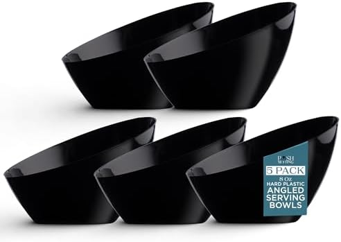 5 Pack Black Angled Plastic Serving Bowl Disposable for Party Table 8oz