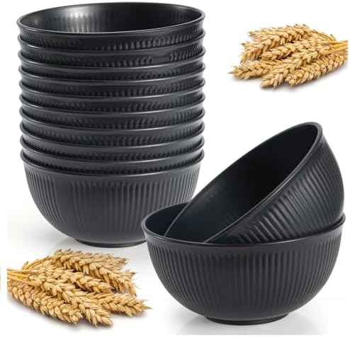 12-Pack of 24 oz Unbreakable Cereal Bowls, Reusable Plastic Lightweight Bowls, Made from Wheat Straw Fiber, Ideal for Salads, Soups, Ramen, Noodles, and Oatmeal