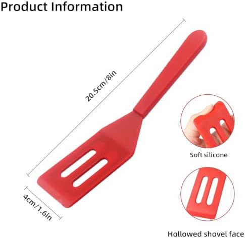 【2 Pack】Kunovo Small Spatula for Nonstick Cookware Mini Spatulas for kitchen Use,Heat-Resistant Silicone Thin Spatula Cooking Baking (Red-2)