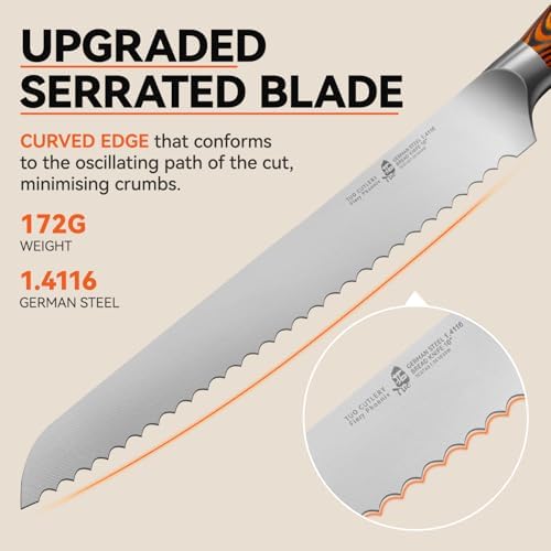TUO Bread Knife, 10 inch Upgraded Serrated Knife for Homemade Sourdough Bread, High Carbon German Steel with Pakkawood Handle, Gift Box - Fiery Phoenix Series