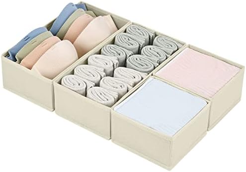 DIMJ Drawer Organizers Clothes, Dresser Organizer Bins for Baby Clothes,Underwear and Sock, Fabric Closet Organization and Storage Boxs, Drawer Dividers for Nursery, Clothing, Tie - 4 Pack, Beige