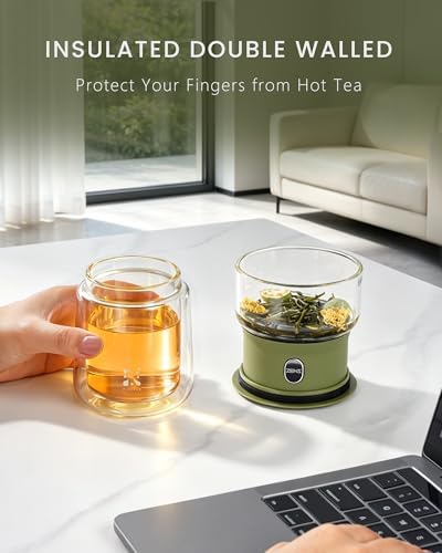 ZENS Small Tea Infuser Pot, One Touch Tea Maker for Loose Leaf Tea, Moss