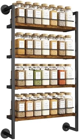 IBUYKE 4 Tier Spice Rack Wall Mount for Kitchen,Brown TLJ016H