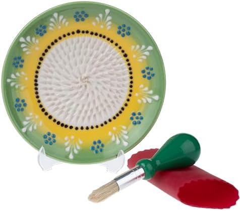 Ceramic Garlic Grater Plate Set – Handmade 4-Piece Press & Natural Grinder for Ginger, Cheese & Spices – Decorative Hand Dish (Green)