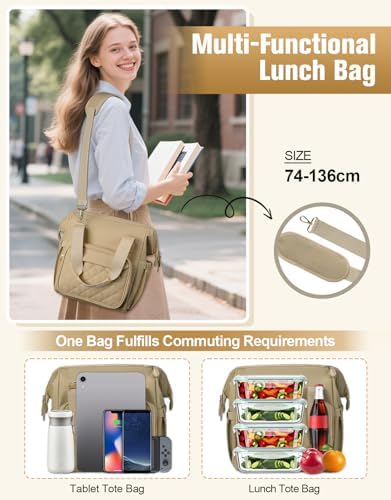 ISEYOU Large Lunch Bag for Men & Women, 20L Insulated Cooler Bag with Wide Opening, Leak-Proof & Multi-Pocket Leather Lunch Box, Adjustable Strap Lunch Tote Bags for Work, Office, Picnic and Camping