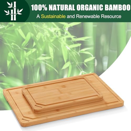 Homaxy Organic Bamboo Cutting Boards Set for Kitchen Set of 2