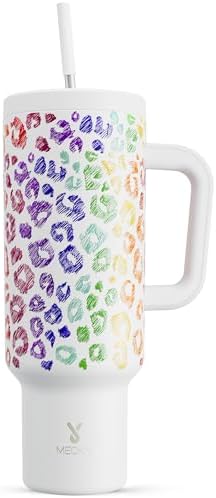 Meoky 50 oz Tumbler with Handle, Tumbler with Lid and Straw, Insulated Stainless Steel Travel Mug, 100% Leak-proof, Keeps Cold for 36 Hours or Hot for 12 Hours (Kiss)