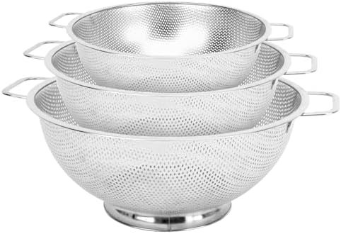 3PCS Colander for Kitchen, 3QT & 4QT & 5QT, Stainless Steel Colander Strainer with Handle for Fruits Vegetables Cooking Food, Dishwasher Safe