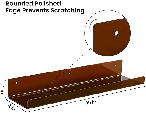 upsimples 4 Pcs 15" Acrylic Shelves for Wall Decor and Display, Brown