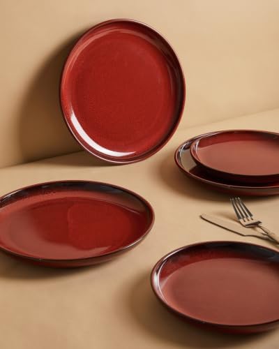 Pokini Stoneware Dinnerware Sets for 4, 12pcs Plates and Bowls Sets Dishes