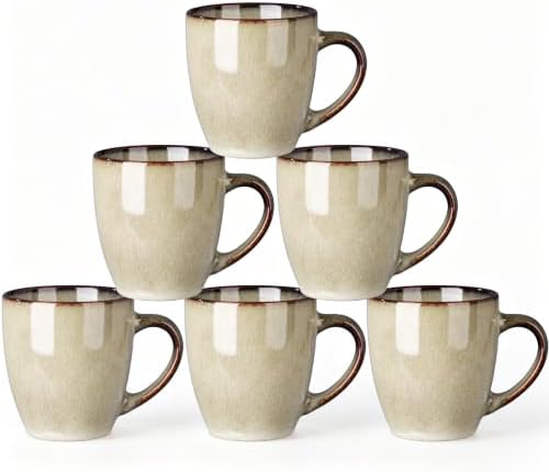 GBhome Ceramic Coffee Mugs Set of 6, 12oz Stoneware Coffee Mugs Set For Dad Mom Women MEN, Light Weight Coffee Cups for Latte/Tea/Beer/Hot Cocoa, Dishwasher & Microwave Safe
