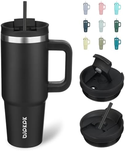 BJPKPK 30 oz Insulated Tumbler with Handle & Straw, Stainless Steel