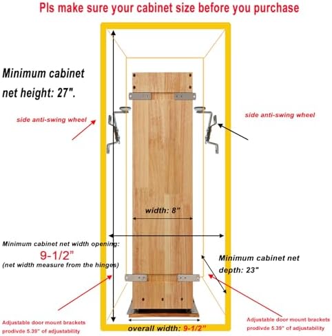 DINDON Pull Out Spice Rack Cabinet Organizer, (8" W x 21.9" D x 25.2" H) Multi-Use Soild Wood Pull Out Cabinet Organizer Slide Out Shelf Sliding Base Cabinet Storage Organization