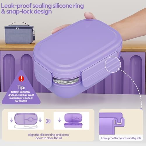 Adults 3-Tier Stackable Leak-Proof Bento Lunch Box Set with Lunch Bag