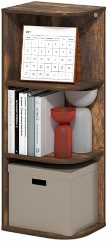 Furinno PASIR Book Shelf, 3-Tier Corner Bookshelf with Open Shelf, Standing Bookcase, 9.3 x 12 x 31.5, for Organization and Storage, for Living Room, Bedroom, Home Office, Amber Pine