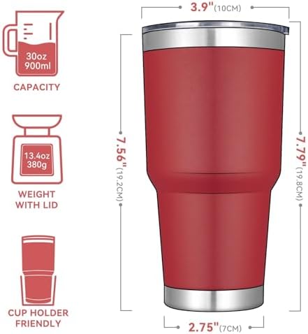 DOMICARE 30oz Tumbler Bulk with Lid and Straw, Double Wall Travel Coffee Mug, Insulated Vacuum Stainless Steel Tumblers, Powder Coated Tumbler Cup (Red, 8)