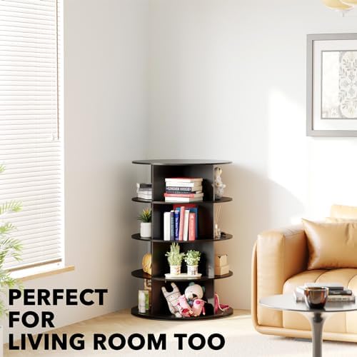 SpaceAid 4 Tier Rotating Shoe Rack Tower, Spinning Shoe Display Lazy Susan, Revolving 360 Shoe Rack Storage Round Carousel, Vertical Handbag Rotate Shoes Closet Organization (4-Tier Black)