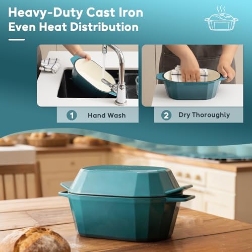 Enameled Cast Iron Dutch Oven for Bread Baking – 3QT Oval Round Heavy Duty Bread Pan with Lid, Non-Stick Ceramic Coating,Loaf Cast Iron Bread Oven for Sourdough, Baking, Roasting, Braising, Stovetop & Oven Safe