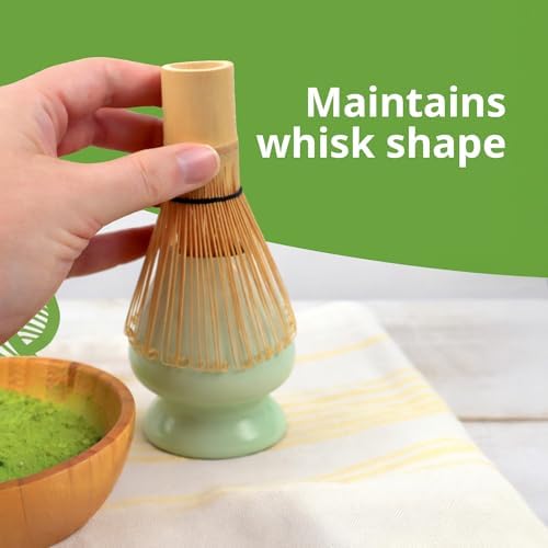 BlendWell Ceramic Matcha Whisk Stand, Green Holder for Bamboo Chasen, Protects Shape and Extends Whisk Life