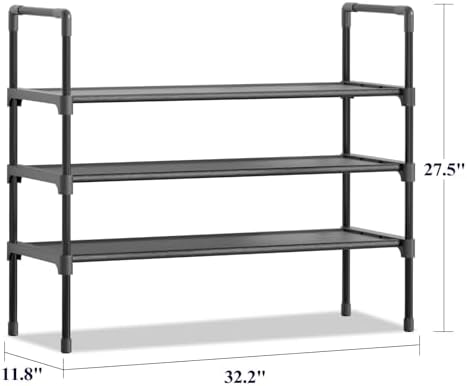 Kitsure 3 Tier Shoe Rack, Shoe Organizer, 32.2" Wide, Black