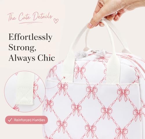 LOVELYWIND Lunch Box for Women, Insulated Lunch Bag, Cute Bow Print Tote