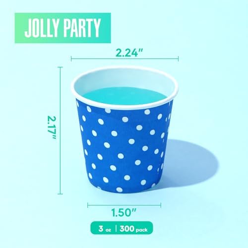 JOLLY PARTY 300Pack 3oz Blue Paper Mouthwash Cups Disposable Bathroom Cups