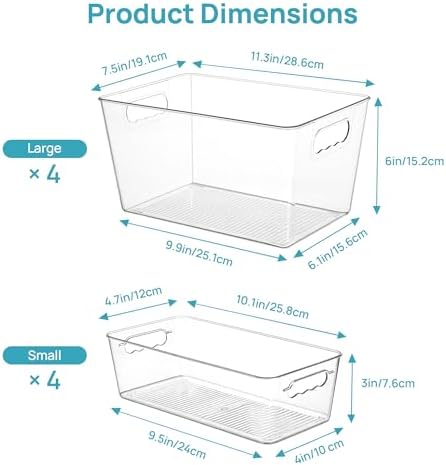 Vtopmart 8 Pack Clear Storage Bins Set for Pantry Organizer