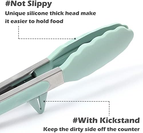 9" Kitchen Tongs for cooking with Silicone Tips, 3Pcs Serving Tongs, Green